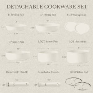 Home 11 pcs kitchen cookware sets with detachable handle