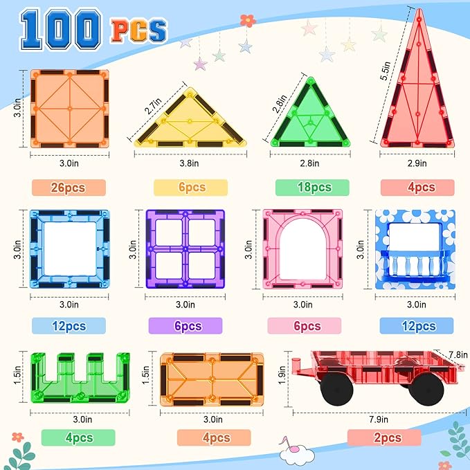 100pcs magnetic tiles stem building toys set with 2 cars 100pcs magnetic tiles stem building toys set with 2 cars
